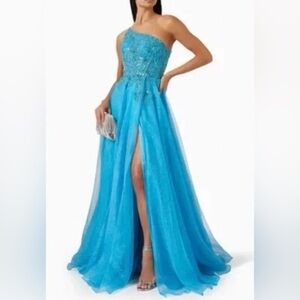 Jovani NWOT Blue turquoise Prom Dress Size 6 One Shoulder Full Skirt